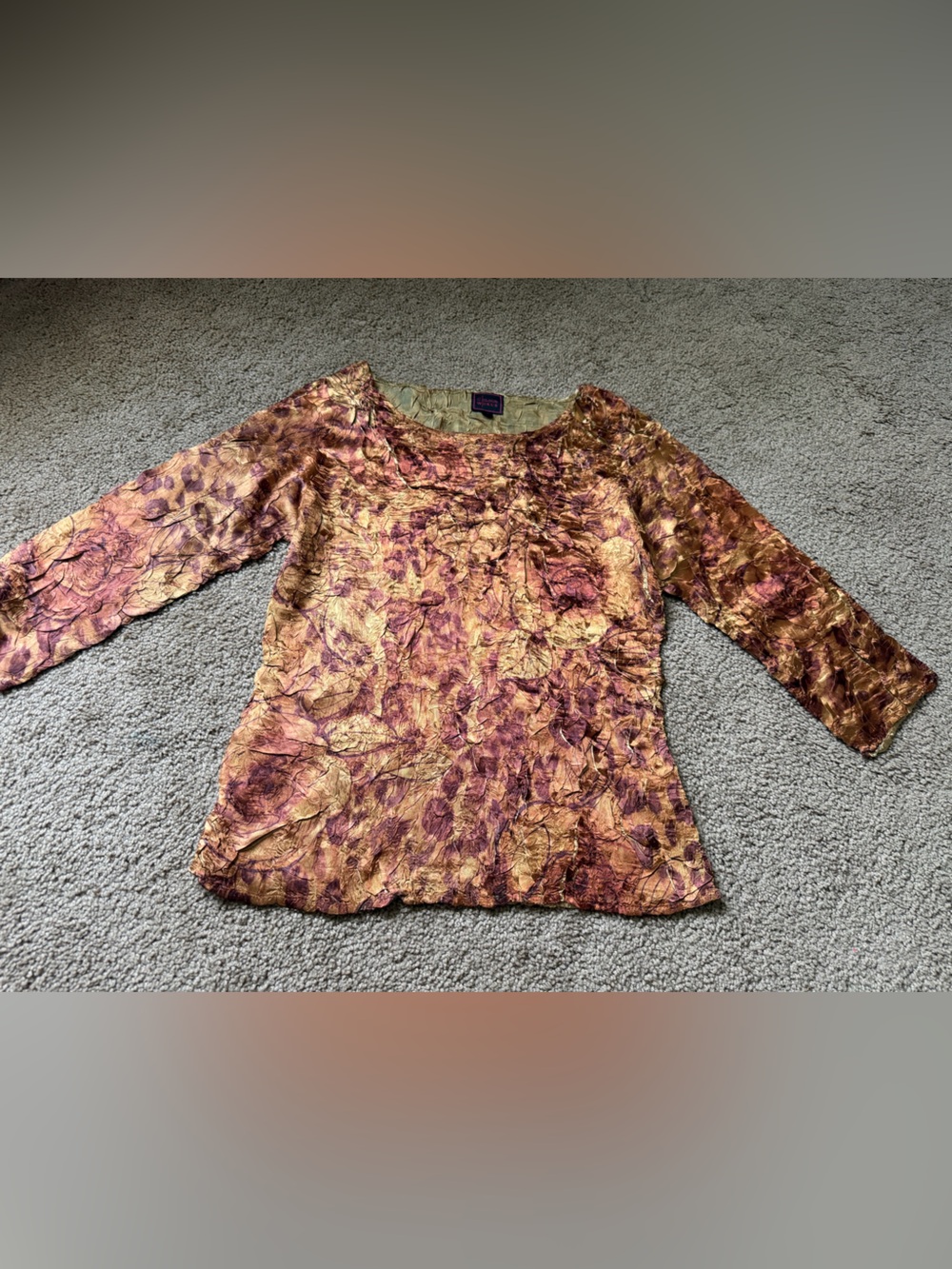 Vintage Womens S Small Boho Fall Crinkle Satin Top Dark Copper CW Colour Works